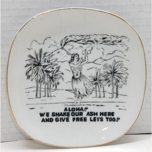 Vtg Ceramic Hawaiian Aloha Hula Girl Trinket Dish 5" x 5" Risqué